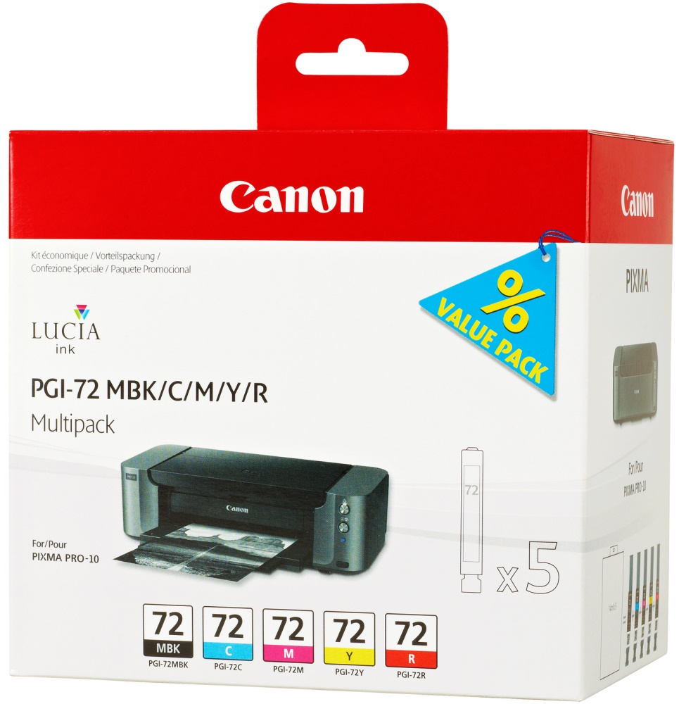 Набор картриджей CANON PGI-72 MBK/C/M/Y/R многоцветный, 5 картриджей