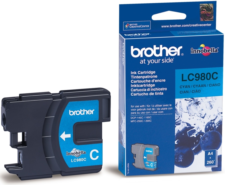 Картридж Brother LC980C DCP-145C/165/195C/375CW, MFC-250C/290C синий (Cyan), 260 стр. (5% заполнение)